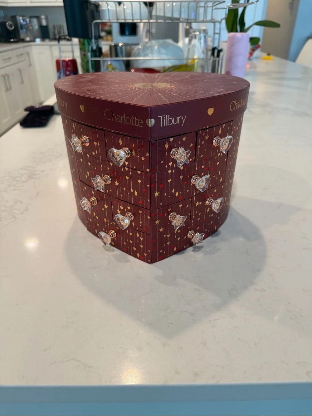 Charlotte Tilbury Festive Burgundy and Gold Makeup Jewelry Chest with products!!